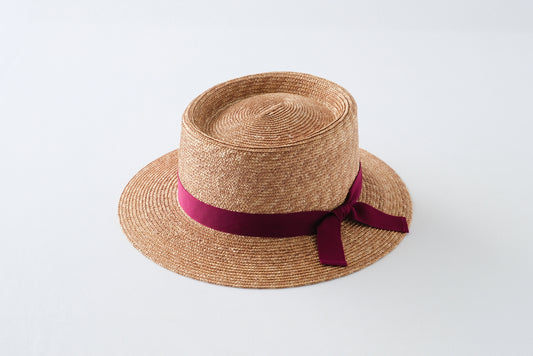 プチカスマイズ:麦ブレードポークパイ ベージュxリボンカラーボルドー