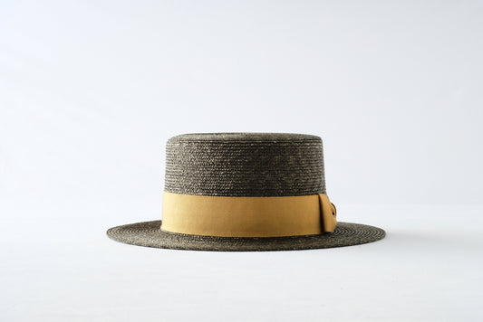 Small customization: Wheat braid cancan hat, khaki x mustard ribbon