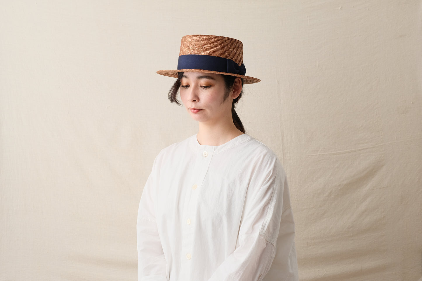 プチカスマイズ:麦ブレード カンカン帽 ホワイトxリボンカラーイエロー