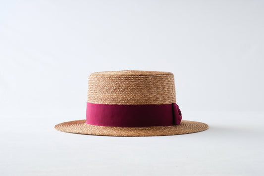 プチカスマイズ:麦ブレード カンカン帽 ベージュxリボンカラーボルドー