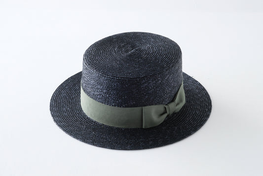 プチカスマイズ:麦ブレード カンカン帽 紺xリボンカラーライトグレー