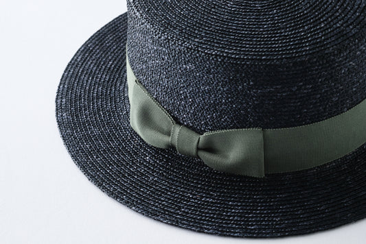 プチカスマイズ：麦ブレード カンカン帽 紺xリボンカラーライトグレー