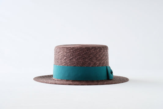 プチカスマイズ:麦ブレード カンカン帽 焦茶xリボンカラーターコイズ