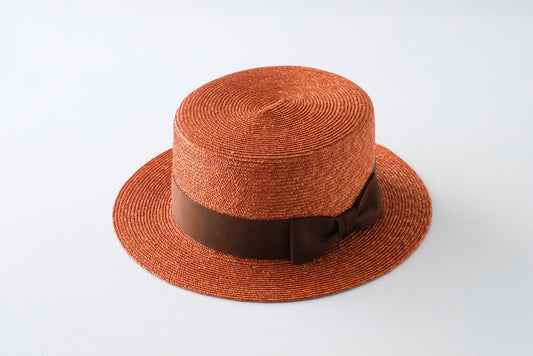 プチカスマイズ：麦ブレード カンカン帽 レンガxリボンカラーブラウン