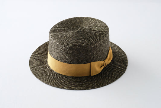 Small customization: Wheat braid cancan hat, khaki x mustard ribbon