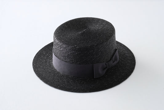 プチカスマイズ：麦ブレード カンカン帽 黒xリボンカラーチャコールグレー