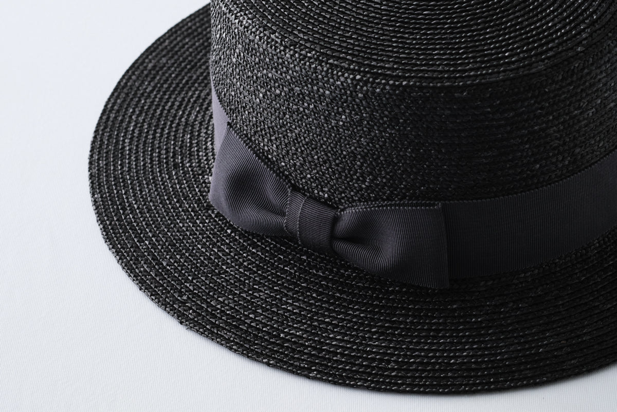 プチカスマイズ：麦ブレード カンカン帽 黒xリボンカラーチャコールグレー