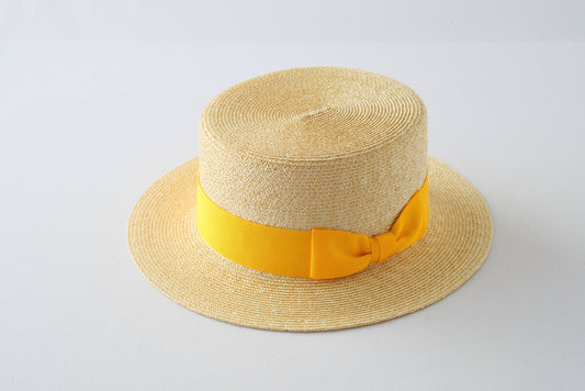 プチカスマイズ:麦ブレード カンカン帽 ホワイトxリボンカラーイエロー